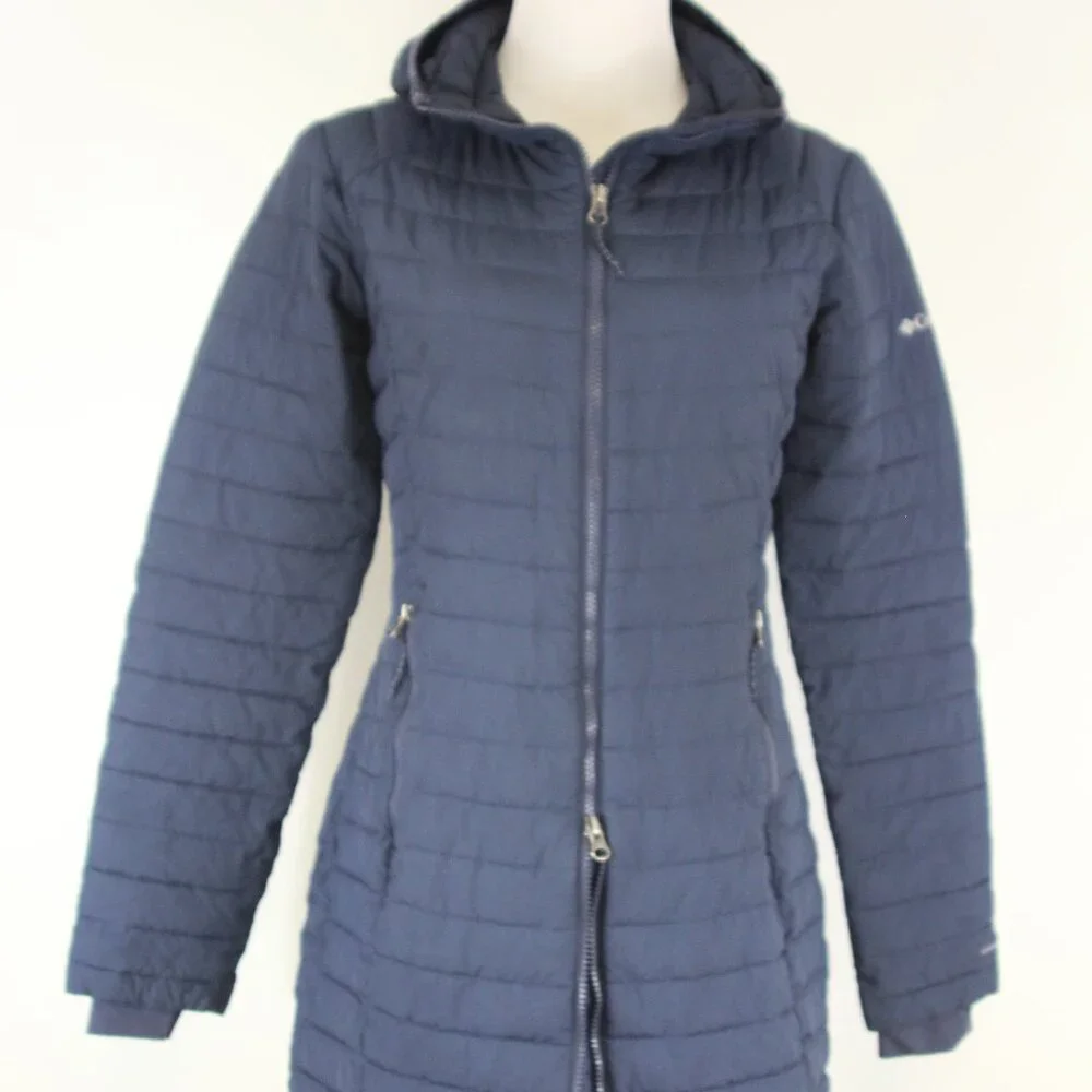 Columbia Women’s Omni-Heat Long Hooded Puffer‎ Jacket — Navy — Size Small